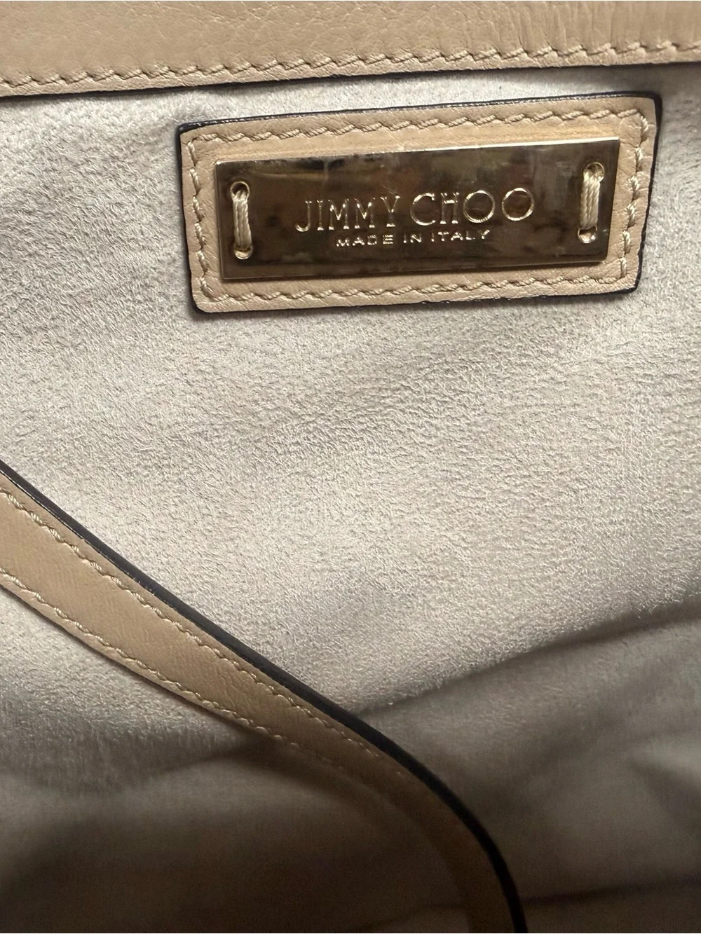 Jimmy Choo Beige Leather Tote with Gold Hardware- The Alfie